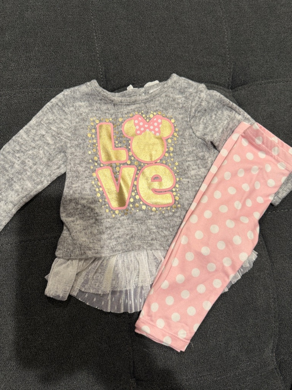 Disney Baby Heather Gray Top with Mint Logo